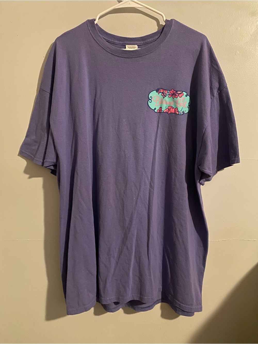 Blessed Girl Purple Graphic Pocket Tee with Floral Accents